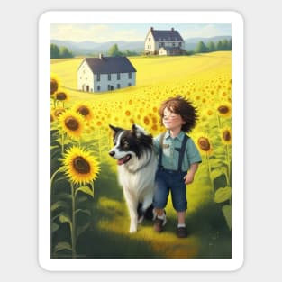 child hanging out with a dog. Sticker